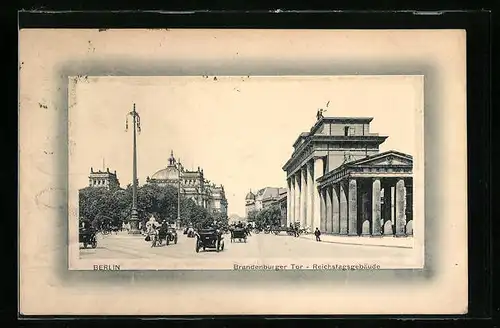 AK Berlin, Brandenburger Tor und Reichstagsgebäude