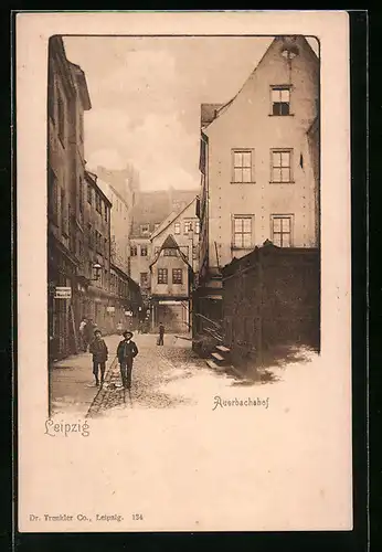 AK Leipzig, Partie im Auerbachshof mit Passanten