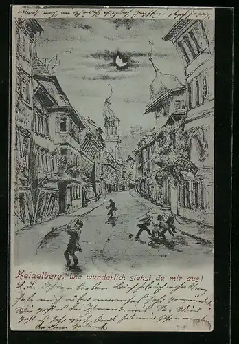 Wirtshaus-AK Heidelberg, Eines Nachts in Heidelberg...
