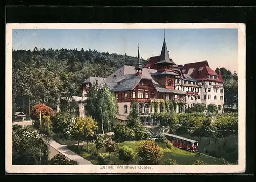 AK Zürich, Waldhaus Dolder mit Bergbahn