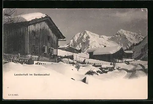 AK Sarnen, Sardascathal, Winterlandschaft mit Holzhütten