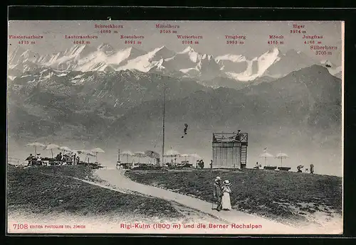 AK Rigi-Kulm, Aussichtsplattform mit Blick auf die Berner Hochalpen