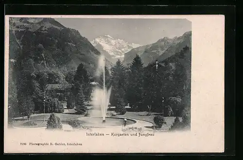 AK Interlaken, Kurgarten mit Blick zur Jungfrau