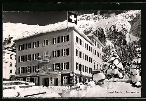 AK Pontresina, Hotel Bernina im Winter