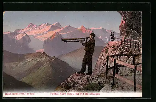 AK Pilatus-Kulm, Bergsteuger mit Berneralpen