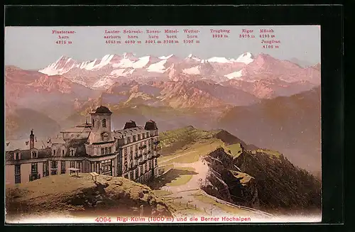 AK Rigi-Kulm, Hotel mit Blick auf die Berner Hochalpen