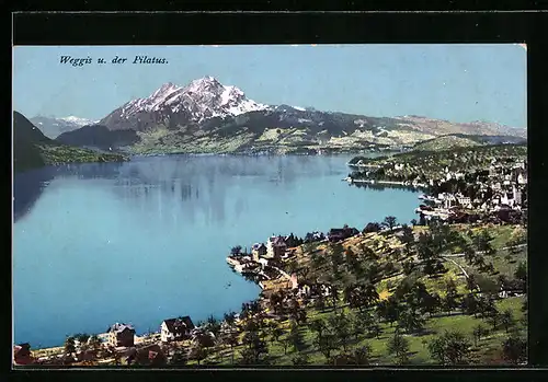 AK Weggis, Gesamtansicht mit Blick auf den Pilatus
