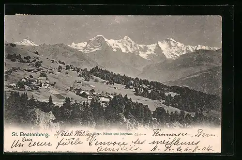 AK St. Beatenberg, Totale mit Eiger und Mönch