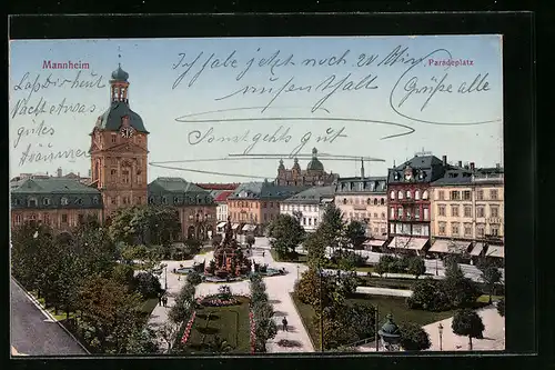 AK Mannheim, Parkanlagen mit Denkmal