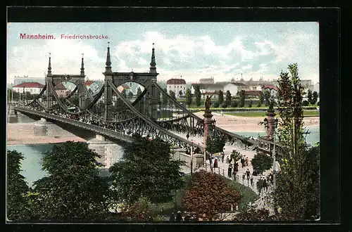 AK Mannheim, Stadt mit Friedrichsbrücke