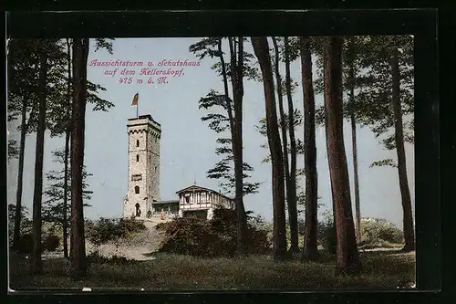 AK Wiesbaden, Aussichtsturm und Schutzhaus auf dem Kellerskopf