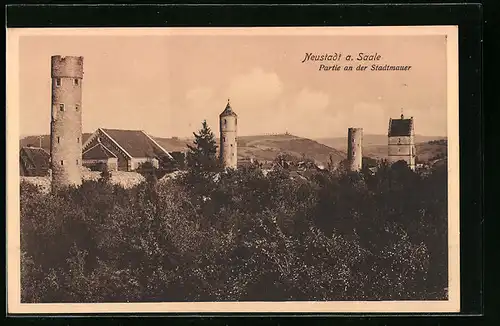 AK Neustadt / Saale, Partie an der Stadtmauer