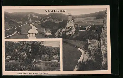 AK Inzigkofen, Donaubrücke, Ruine Deitfurt
