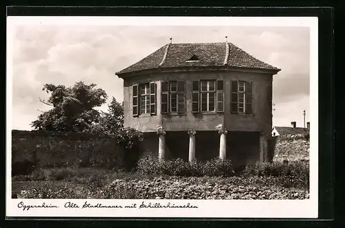 AK Oggersheim, Alte Stadtmauer mit Schillerhäuschen