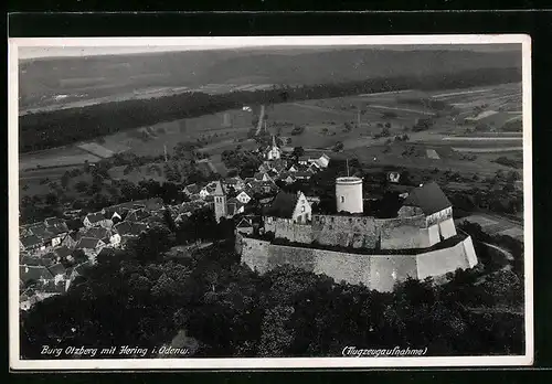 AK Hering / Odenwald, Gesamtansicht mit Burg Otzberg, Flugzeugaufnahme