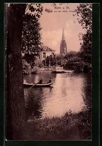 AK Moers a. Rh., Ruderpartie in den Städt. Anlagen