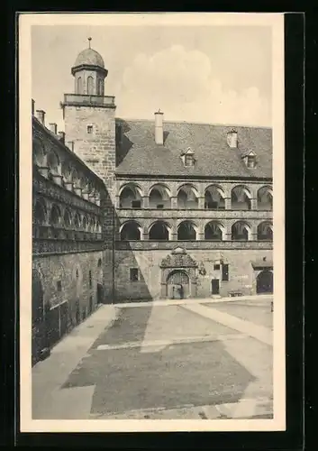 AK Kulmbach, Plassenburg, Schöner Hof, Südwest-Ecke mit Kranzturm