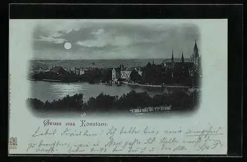 Mondschein-AK Konstanz / Bodensee, Totalansicht