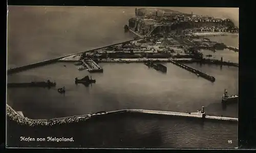 AK Helgoland, Hafen mit Insel, Luftbild