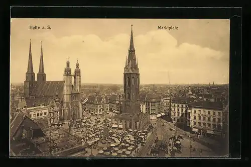 AK Halle a. S., Marktplatz aus der Vogelschau