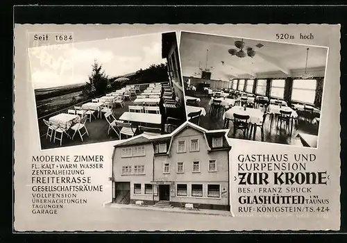 AK Glashütten / Taunus, Gasthaus Zur Krone, Aussen- und Innenansichten