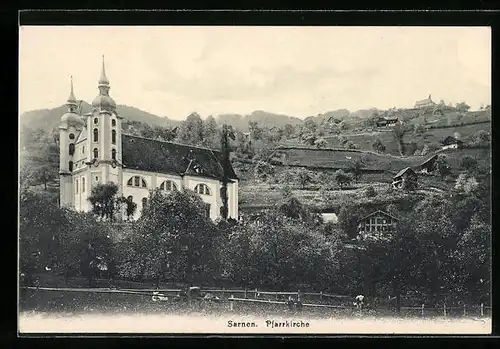 AK Sarnen, Pfarrkirche mit Umgebung