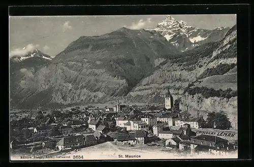 AK St. Maurice, Ortsansicht mit Gipfelblick