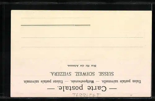 AK Territet, Teilansicht mit Segelboot, Kirche