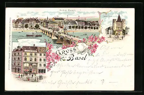 Lithographie Basel, Klein-Basel, Spaien-Thor, Geschäftshaus Julius Brann