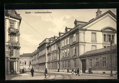 AK Basel, Strassenpartie am Steinenschulhaus