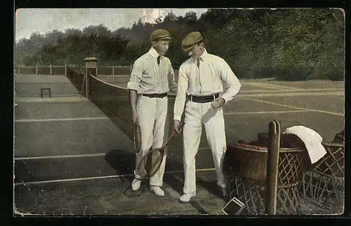 AK Zwei Männer am Netz auf dem Tennisplatz