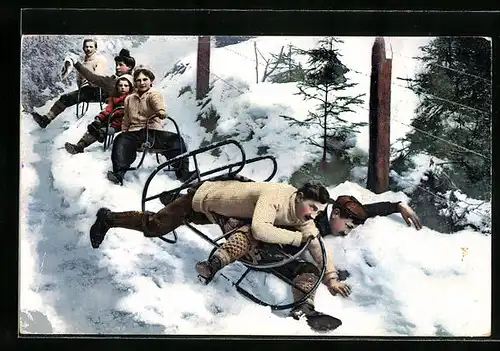 AK Zwei Männer sind mit einem Schlitten gestürzt