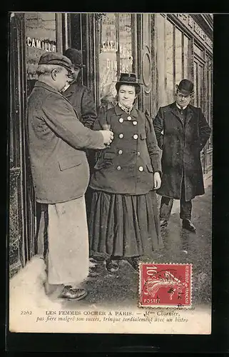 AK Paris, Les Femmes cocher, Mme Charnier, pas fière malgré son succès..., Emanzipation