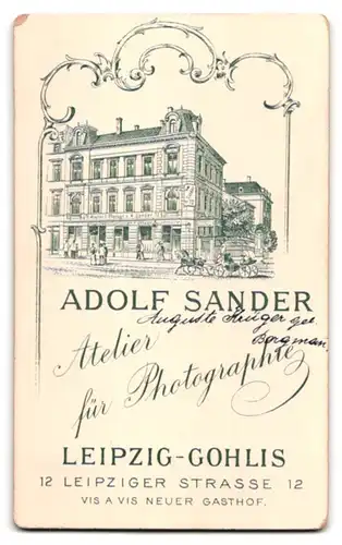 Fotografie Adolf Sander, Leipzig-Gohlis, Leipziger Strasse 12, bürgerliche Dame im schwarzen Kleid