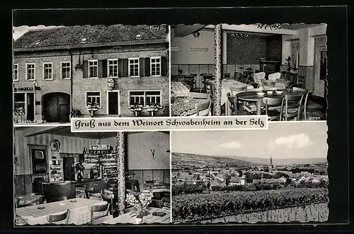 AK Schwabenheim bei Ingelheim, Gasthaus Krone, Innenansichten