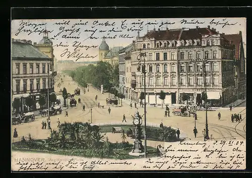 AK Hannover, Aegidientor-Platz mit Geschäften und Uhrturm