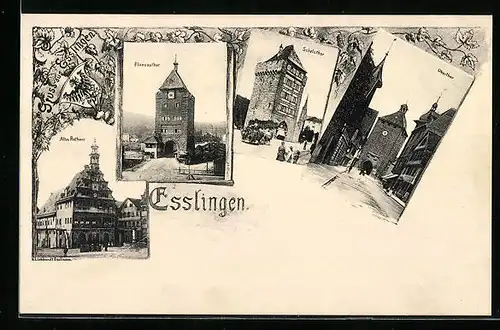 AK Esslingen, Altes Rathaus, Schelztor, Obertor