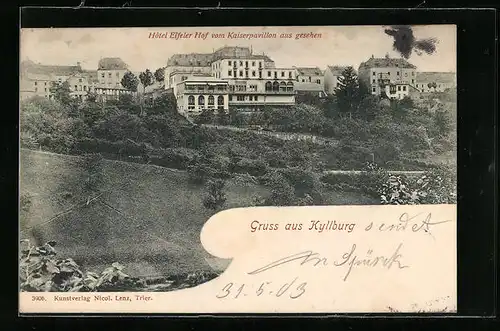 AK Kyllburg, Hotel Eifeler Hof vom Kaiserpavillon aus gesehen