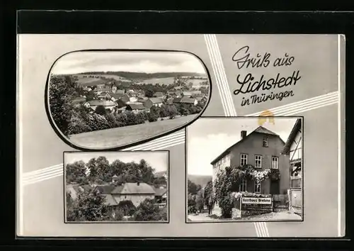 AK Lichstedt in Thüringen, Gasthaus Brehme, Ortspartie, Teilansicht