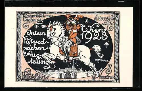 Künstler-AK sign. Ludwig Hesshaimer: Wien, Intern. Postwertzeichen-Ausstellung 1923