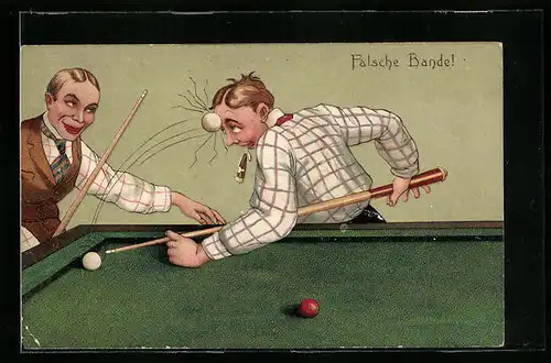 Präge-AK Falsche Bande!, Unfall mit Billardkugel