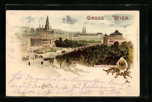 Lithographie Wien, Blick auf den Franzensring