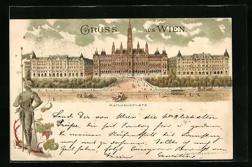 Lithographie Wien, Blick über den Rathausplatz