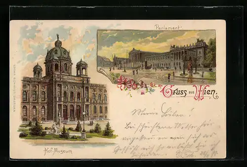 Lithographie Wien, Parlament und Hof-Museum