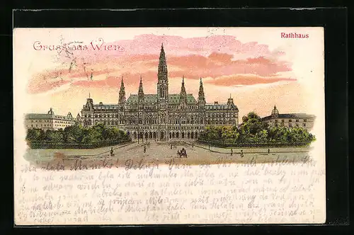 Lithographie Wien, Blick auf das Rathaus