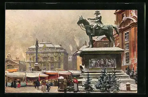AK Wien, Marktstände vor dem Radetzky-Denkmal