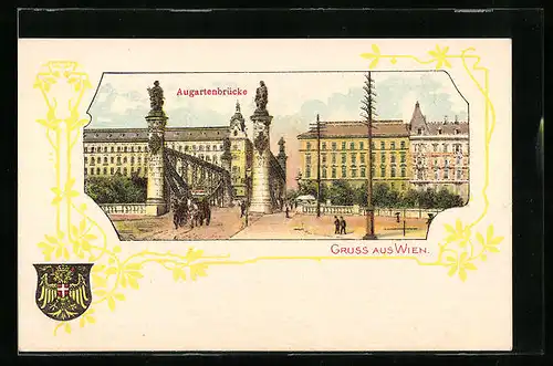 Lithographie Wien, Kutsche vor der Augartenbrücke