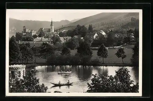 AK Puchberg am Schneeberg, Seepartie, Blick zur Kirche