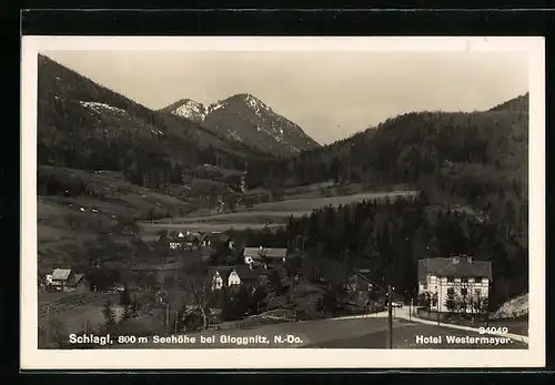 AK Schlagl, Ortsansicht mit Hotel Westermayer