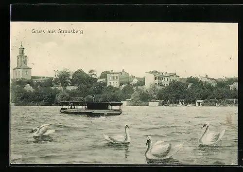 AK Strausberg, Ortsansicht vom Wasser aus gesehen